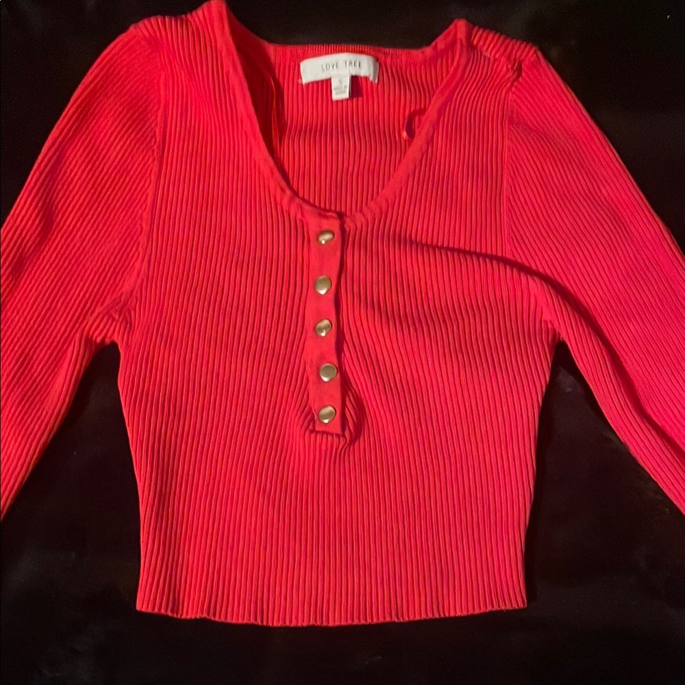 Love Tree Red Ribbed long sleeve